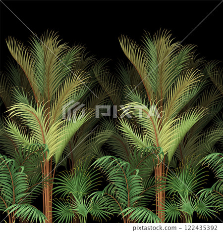 Border with different palm trees. Tropical vector. 122435392