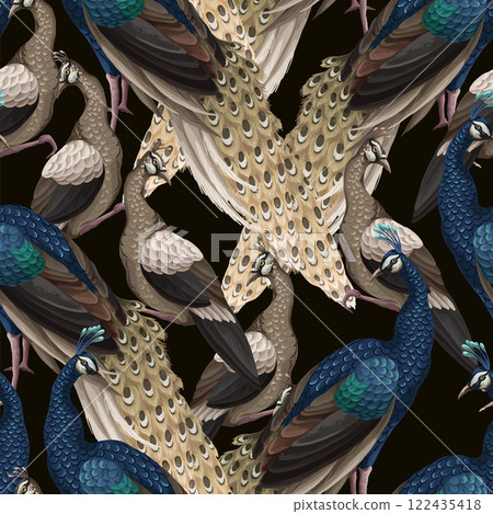 Seamless pattern with peacocks. Vector. 122435418