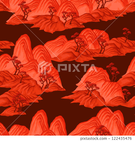 Seamless pattern with watercolour Chinese mountains. Vector. Seamless pattern with watercolour Chinese mountains. Vector. 122435476