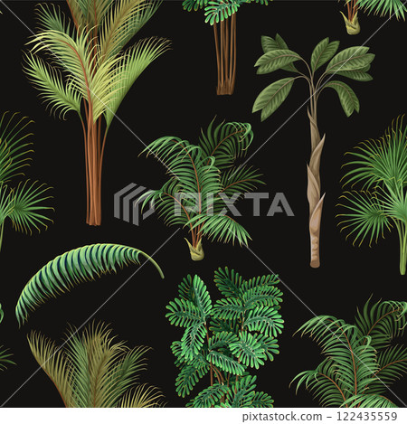 Seamless pattern with different palm trees. Tropical vector. Seamless pattern with different palm trees. Tropical vector. 122435559