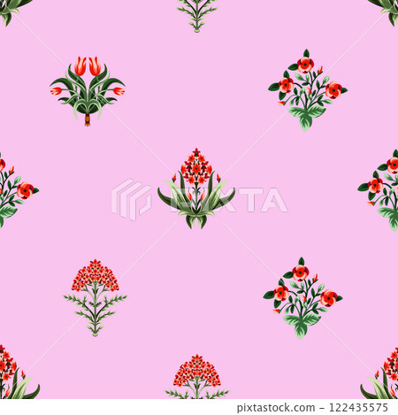 Ditsy seamless pattern with symmetrical flowers. Vector. Ditsy seamless pattern with symmetrical flowers. Vector. 122435575