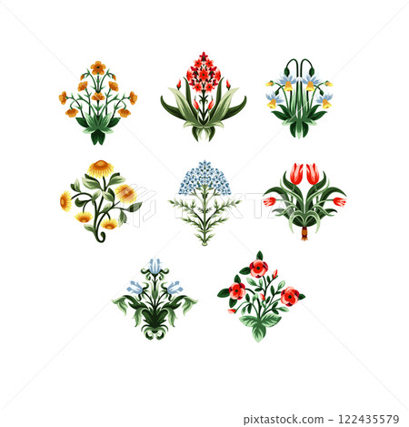 Ditsy symmetrical flowers isolated. Vector. 122435579
