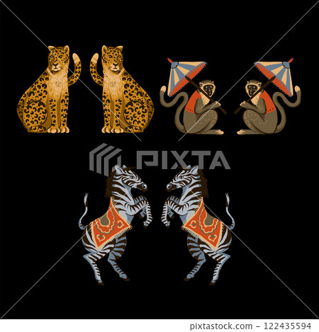 Zebra, leopard and monkey isolated. Vector. Zebra, leopard and monkey isolated. Vector. 122435594