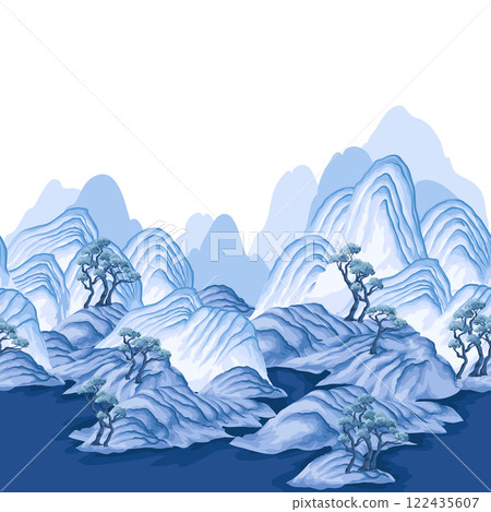 Border with watercolour Chinese mountains. Vector. Border with watercolour Chinese mountains. Vector. 122435607