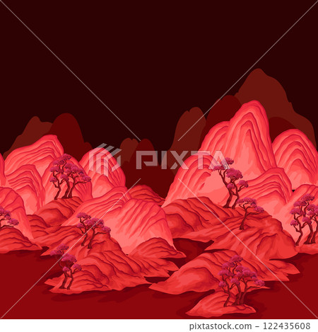 Border with watercolour Chinese mountains. Vector. Border with watercolour Chinese mountains. Vector. 122435608