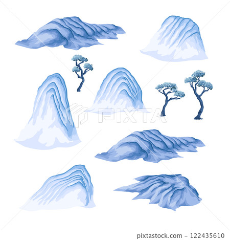 Watercolour Chinese mountains isolated. Vector. 122435610