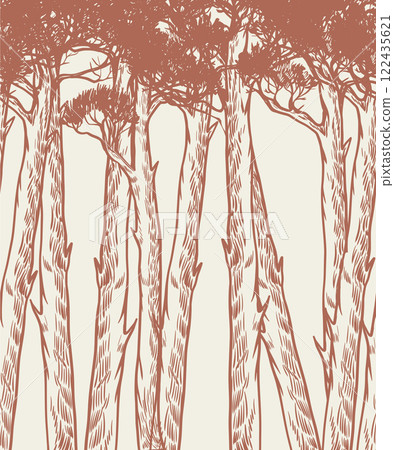 Mural with monocrome pines. Vector. Mural with monocrome pines. Vector. 122435621