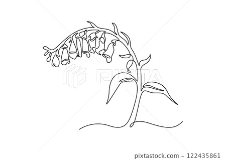 Continuous one line drawing of beauty fresh digitalis purpurea for home art wall decor poster print. Decorative foxglove flower greeting card frame. Single line draw design vector graphic illustration 122435861