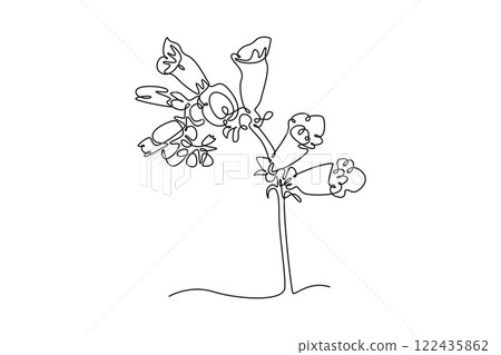 Continuous one line drawing beauty fresh digitalis purpurea for home art wall decor poster print. Decorative foxglove flower concept greeting card. Single line draw design vector graphic illustration 122435862