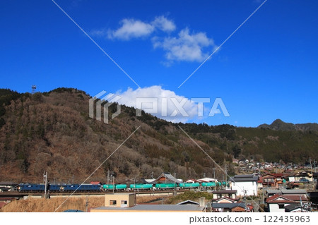 A freight train of EF64 double-units (8084 train) running through the retro streets of the old Fukushima-juku_Photo taken on January 25, 2025 A freight train of EF64 double-units (8084 train) running through the retro streets of the old Fukushima-juku_Photo taken on January 25, 2025 122435963