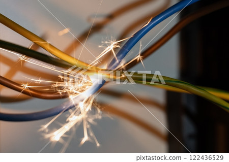 Sparking Electric Wires in a Short Circuit 122436529
