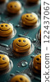 A group of yellow pills with smiling faces on them. Happiness concept 122437067