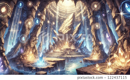 Fantastic crystal temple and sparkling magical fountain 122437115