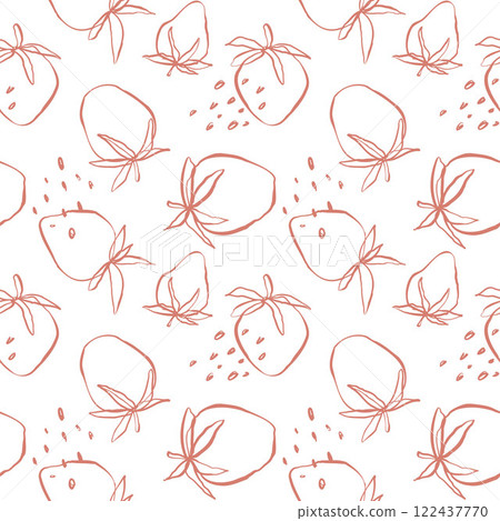 Strawberry abstract hand drawn seamless pattern pink peachy color on white background for typography, textiles or packaging design Strawberry abstract hand drawn seamless pattern pink peachy color on white background for typography, textiles or packaging design 122437770