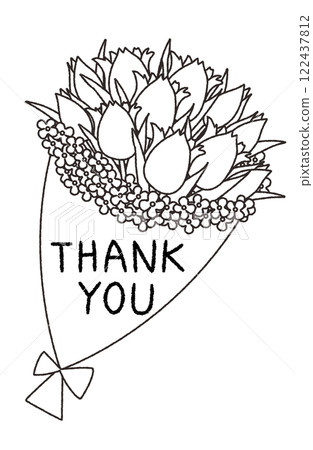 Thank you card with a bouquet of tulips, monochrome 122437812