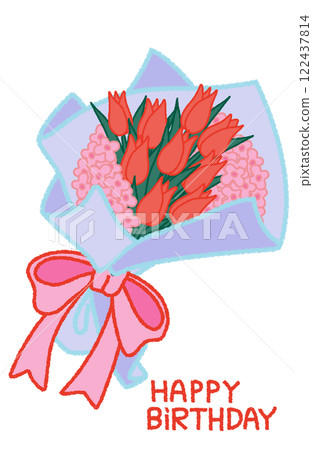 Happy birthday card with hand drawn illustration of bouquet 122437814
