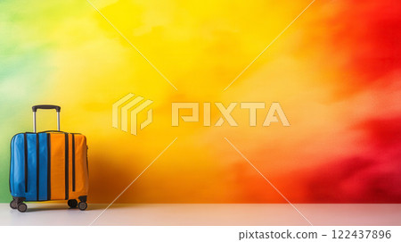 Colorful Travel Suitcase Against Vibrant Gradient Background 122437896