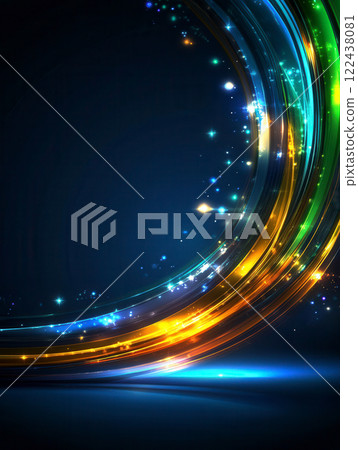 Abstract Light Trails with Glowing Stars on Dark Background 122438081