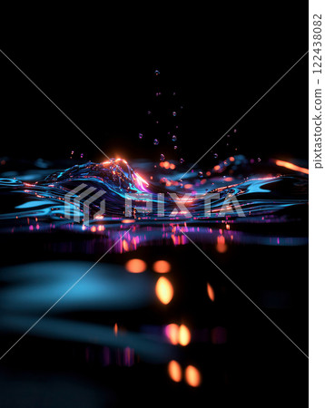 Colorful Water Surface with Ripples and Light Reflections at Night 122438082