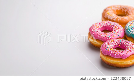 Colorful Donuts with Sprinkles on a Light Background 122438097