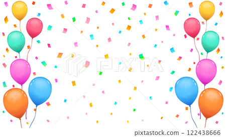 Balloons and confetti Event frame White background Transparent 16:9 122438666