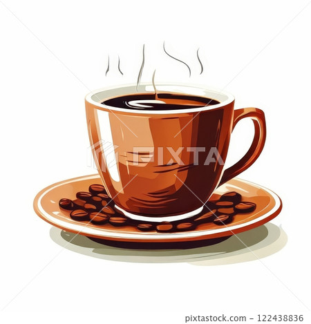 the AI Image Generator, Steaming Cup of Coffee with Coffee Beans 122438836