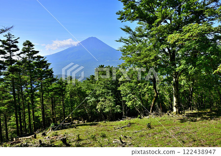 Mt. Fuji in summer as seen from the summit of Mt. Kanayama in the Misaka Mountains Mt. Fuji in summer as seen from the summit of Mt. Kanayama in the Misaka Mountains 122438947