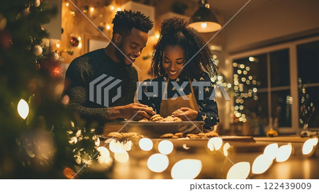 happy couple with tablet pc at night club 122439009