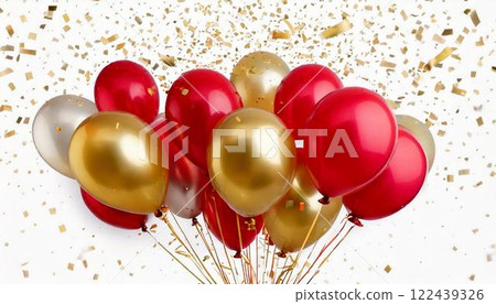 White background Lots of red and gold balloons Background material White background Lots of red and gold balloons Background material 122439326