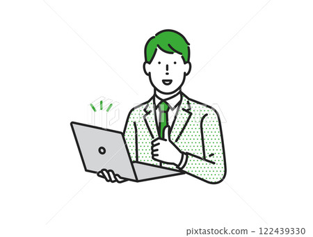 Businessman with a laptop doing a good sign 122439330