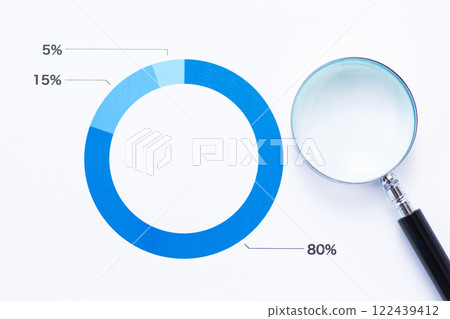 Approval percentage graph and magnifying glass Approval percentage graph and magnifying glass 122439412