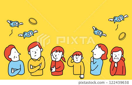 Illustration of a family thinking about overlapping expenses and ways to save money 122439638