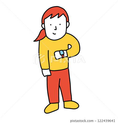 Illustration of a woman looking at a smartwatch 122439641