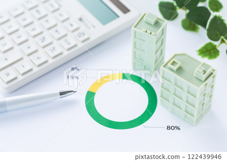 建築模型、計算器和圖表 建築模型、計算器和圖表 122439946
