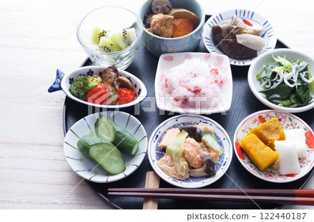 Healthy Japanese meal with plenty of vegetables and carbohydrate restriction 122440187