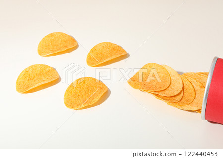 Crispy potato chips on a light background 122440453