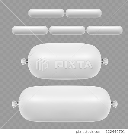 Realistic Sausage and Food Packaging Mockup Set on Transparent Background Vector 122440701