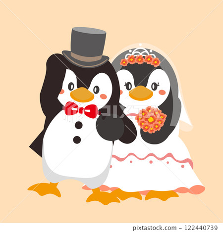 企鵝夫婦婚禮插畫背景黑色禮帽 122440739