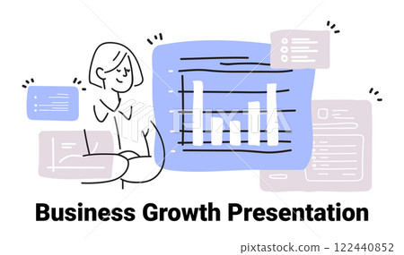 Business growth presentation concept with charts and person in minimalist sketch style for website design Business growth presentation concept with charts and person in minimalist sketch style for website design 122440852