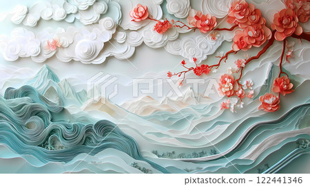 Paper carving of Chinese landscape painting 122441346