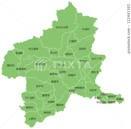 Dividable map of Gunma prefecture with city and town names 122441383
