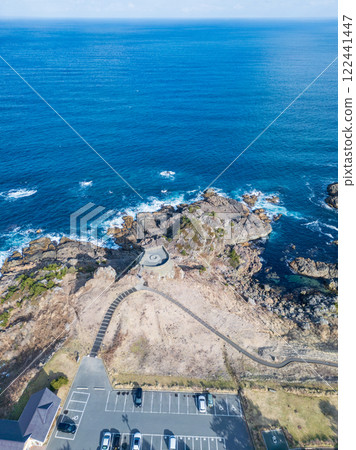 Aerial photography of Aomori Prefecture, Ashigezaki Observatory photographed by drone, Tanesashi Coast, winter 122441447