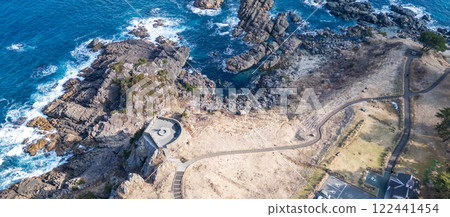 Aerial photography of Aomori Prefecture, Ashigezaki Observatory photographed by drone, Tanesashi Coast, winter Aerial photography of Aomori Prefecture, Ashigezaki Observatory photographed by drone, Tanesashi Coast, winter 122441454