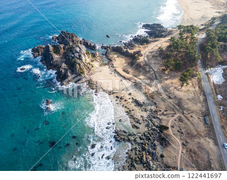 Aerial photography of Aomori Prefecture - Drone captures Tanesashi Coast in winter 122441697