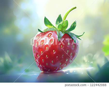 Ripe strawberry featuring shiny surface and fresh green leaves food emoji 122442088