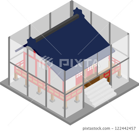 Isometric image of a shrine or temple under repair 122442457