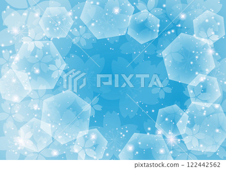 Cherry blossom, illustration, hexagon, spring, cute, background, blue 122442562