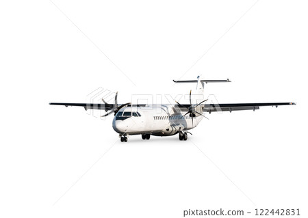 Passenger turboprop airplane isolated on white background Passenger turboprop airplane isolated on white background 122442831