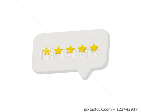 Isometric review 5 star speech bubble with transparent background 122442937
