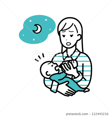 Illustration of a woman raising a child at night 122443216